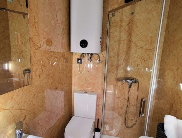 Łazienka w domku nad Wisłą – Wisla66 domki do wynajęcia